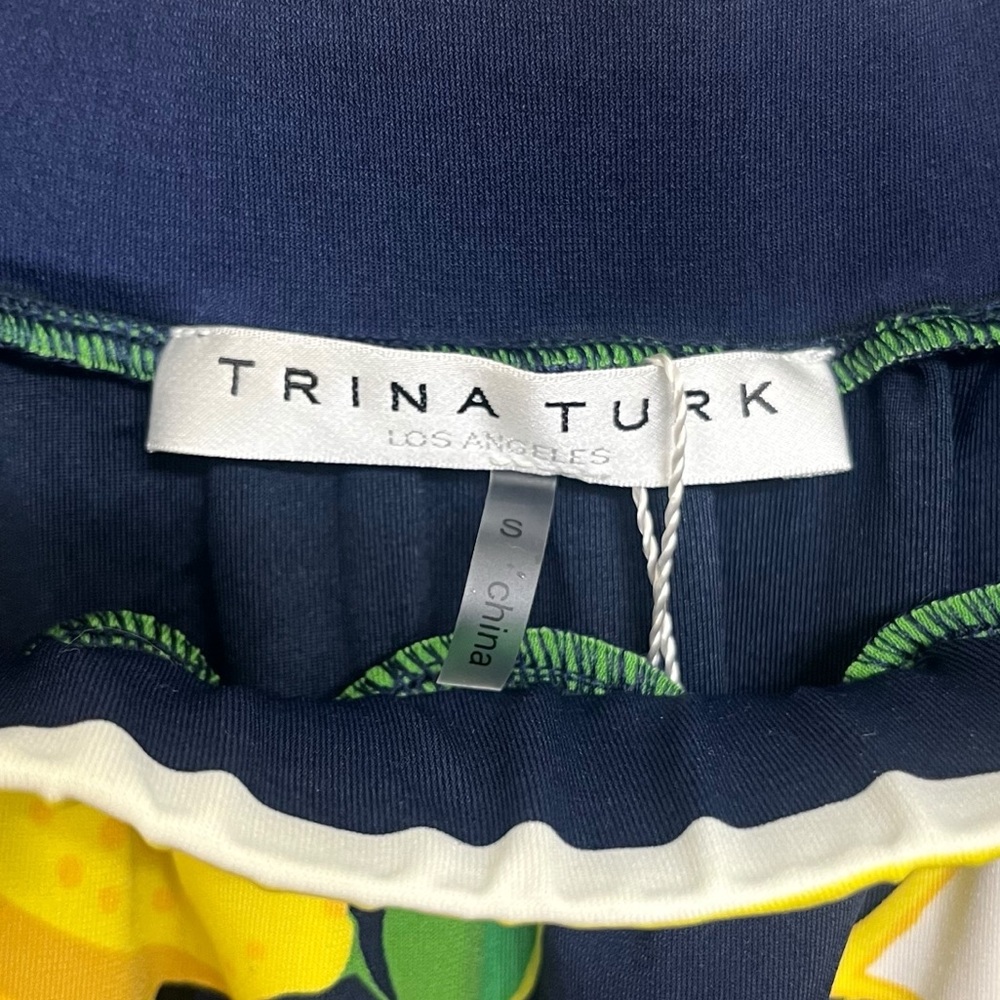 Trina Turk Kelso Lemon Print Off the Shoulder Dress Navy Yellow Small NWT - Picture 4 of 9